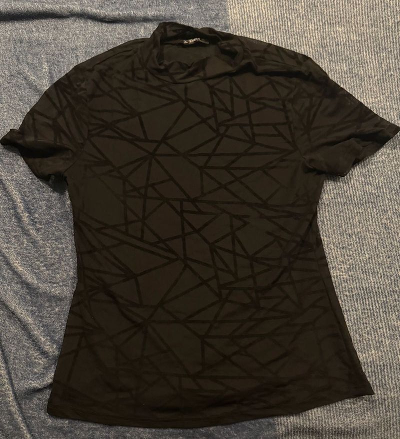 Black Geometric Print Mock Neck Top