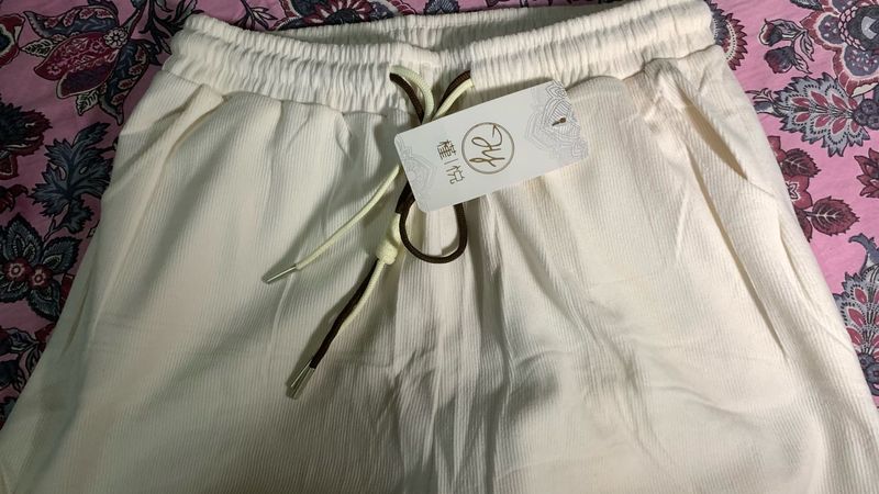 Cream Corduroy Drawstring Pants