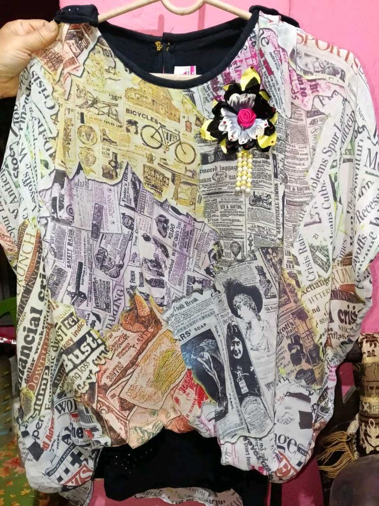 Unique Newspaper Print Top