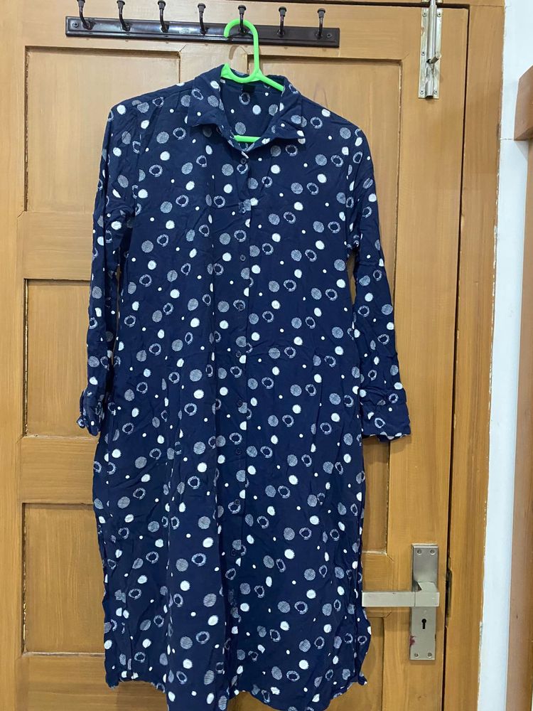 Navy Polka Dot Long Sleeve Dress