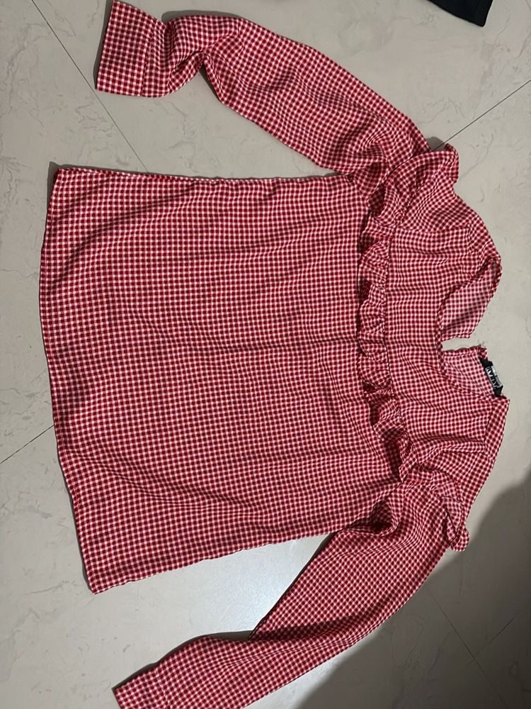 Red Gingham Ruffle Top