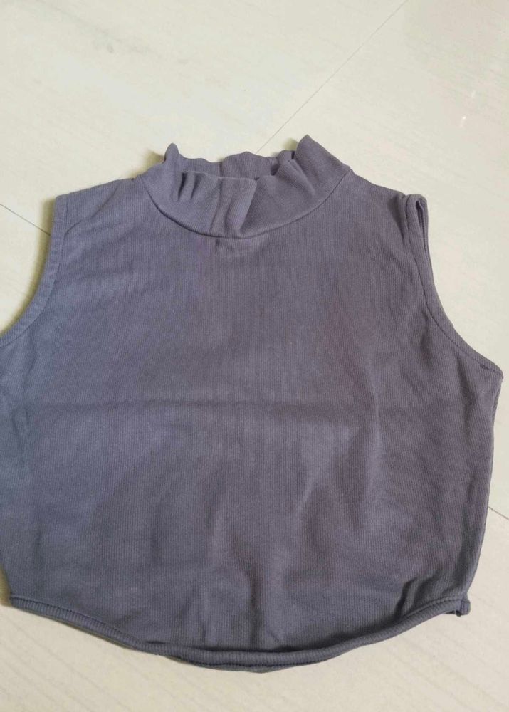 Grey Sleeveless Turtleneck Top