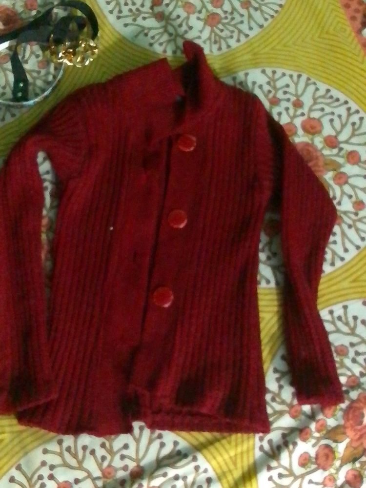 Maroon Woolen Handmade Sweater
