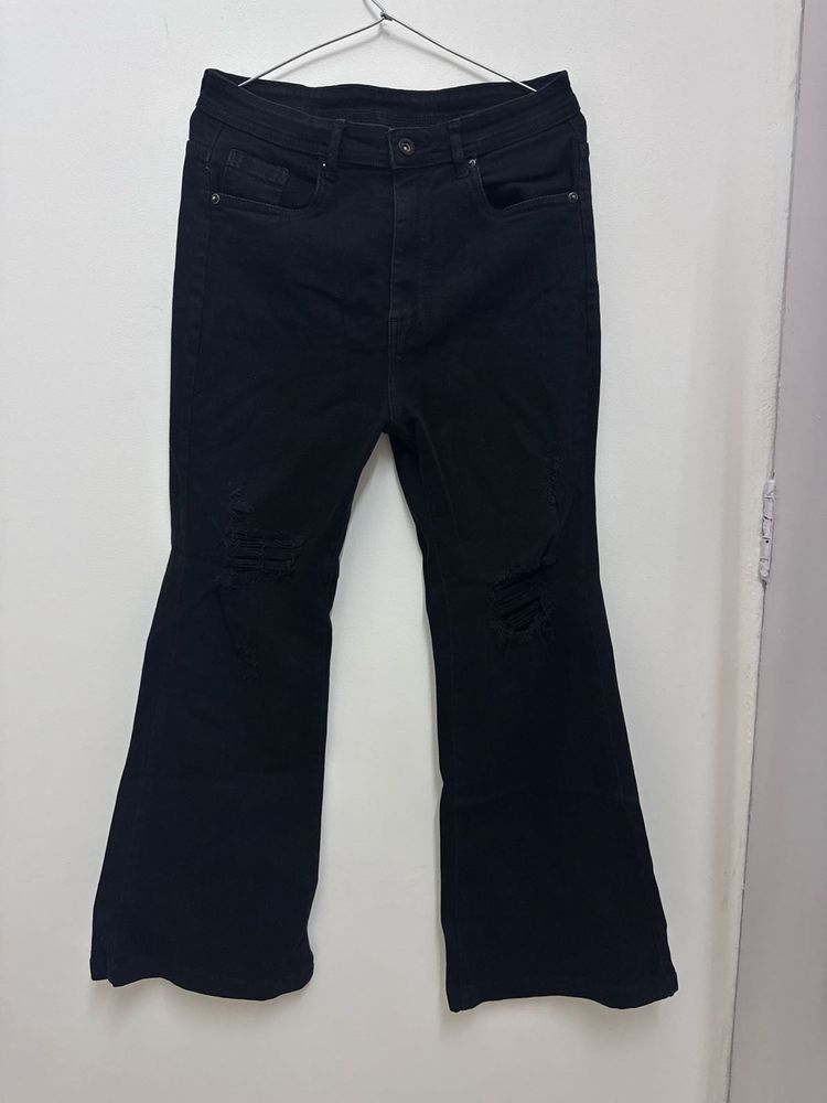 Black Flared Denim Jeans
