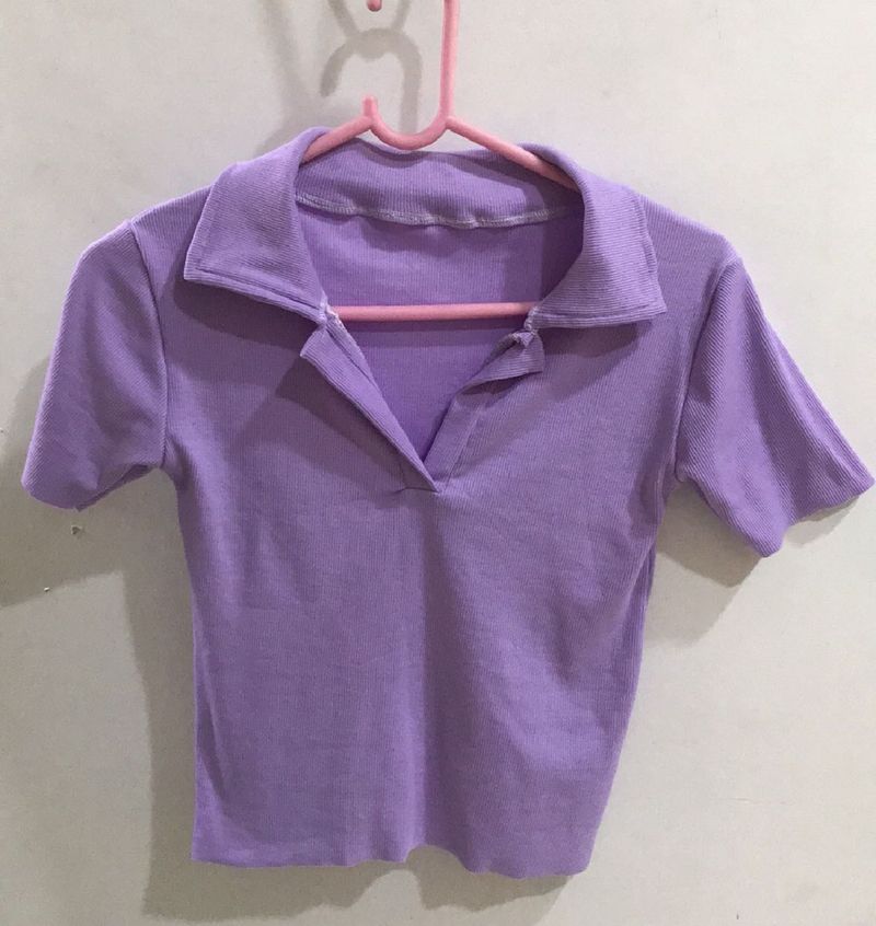 Lilac Purple Short Sleeves Polo Shirt Top