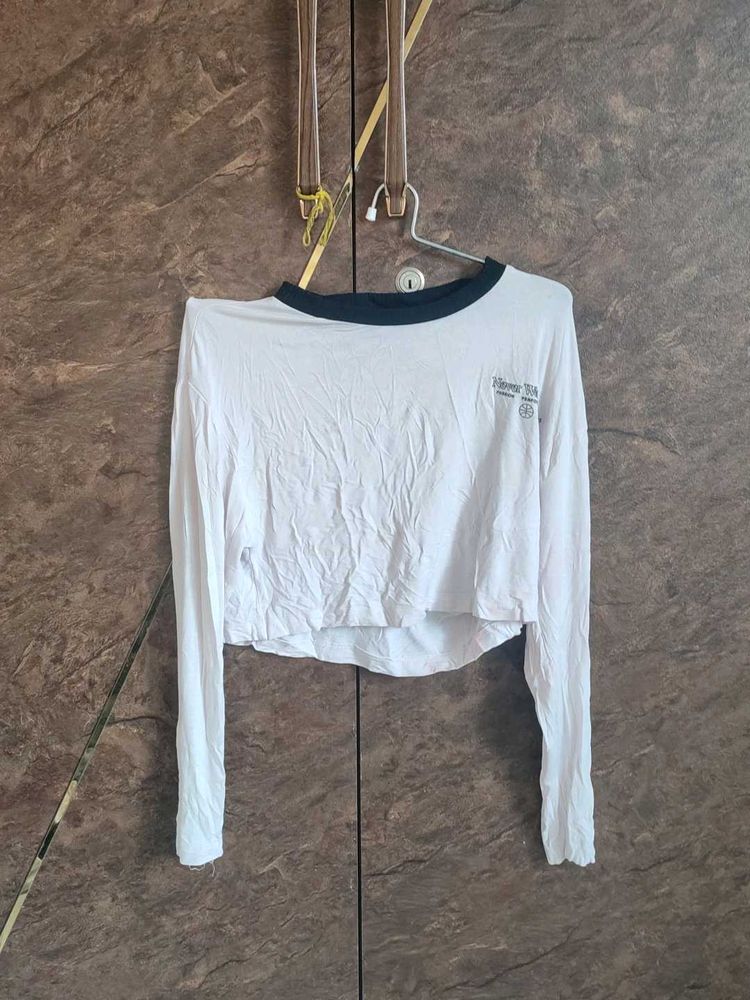 White Long Sleeve Crop Top