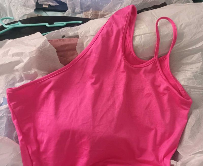 hot pink one-shoulder top