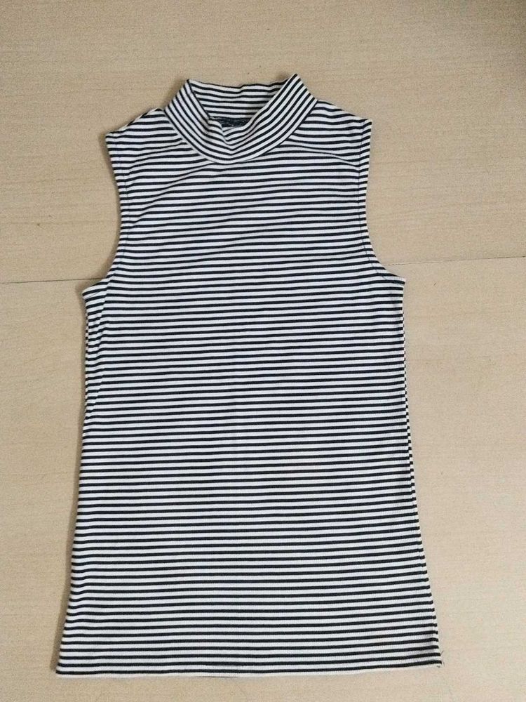 Striped Mock Neck Tank Top
