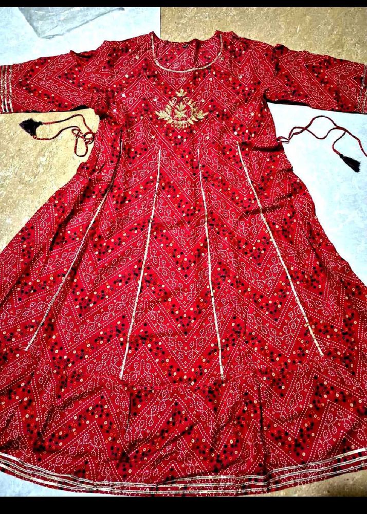 Red Bandhani Kurta
