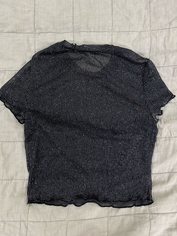 Sparkly Sheer Black Crop Top