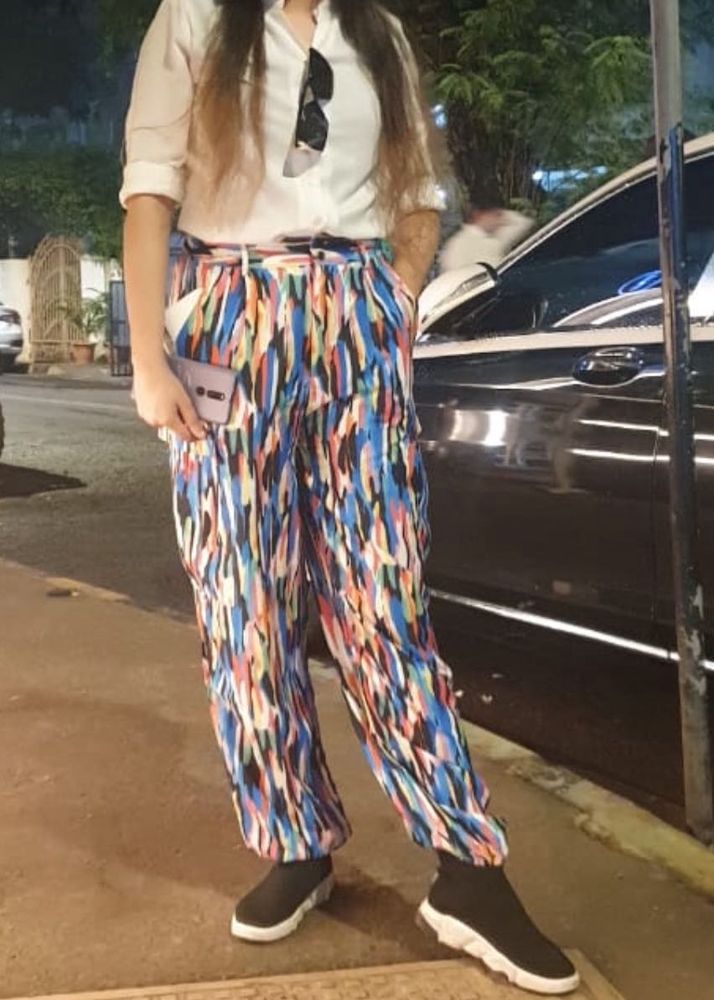 Multicolored Abstract Print Cargo Pants