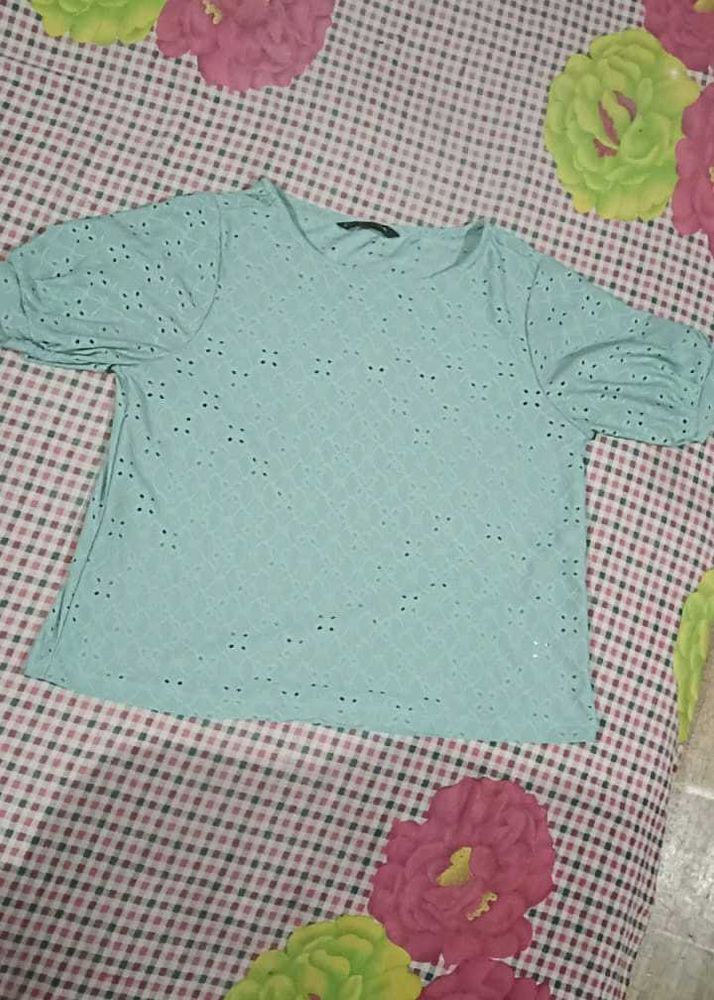 Mint Green Eyelet Top