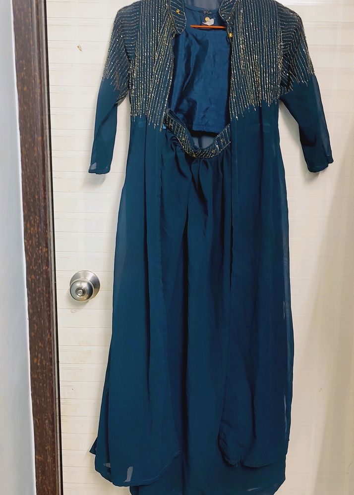 Elegant Teal Embellished Indian Outfit