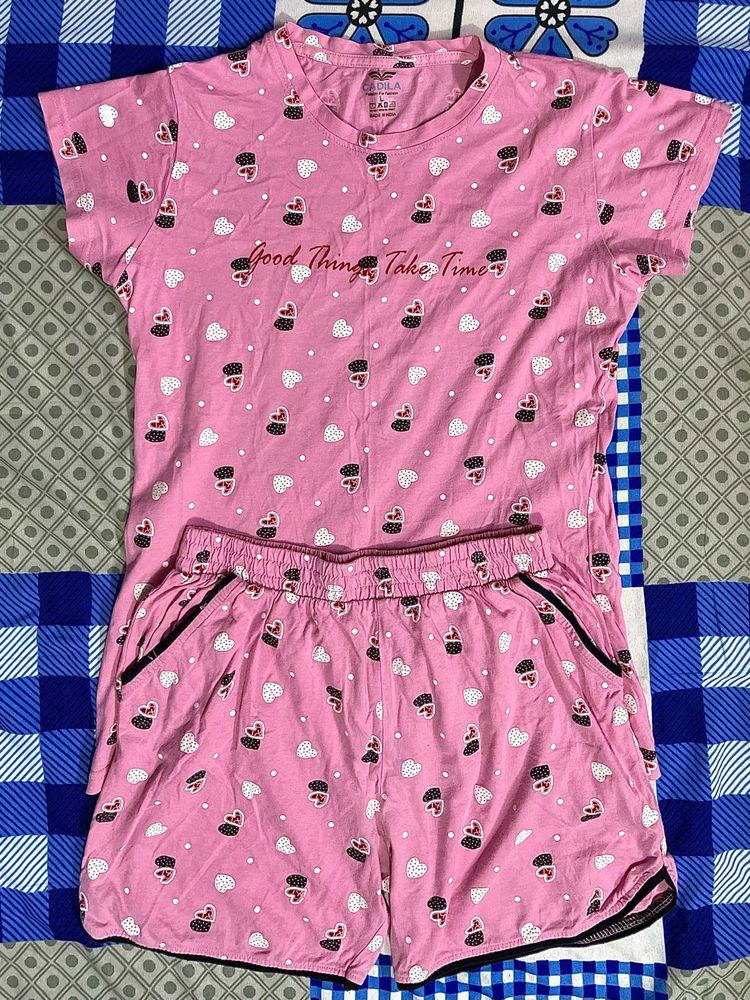 Cute Pink Heart Night Pajama Set