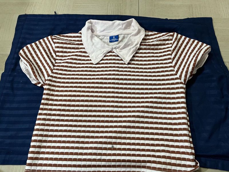 Brown &amp; White Striped Polo