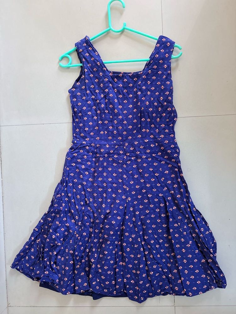 Blue Floral Sleeveless Dress