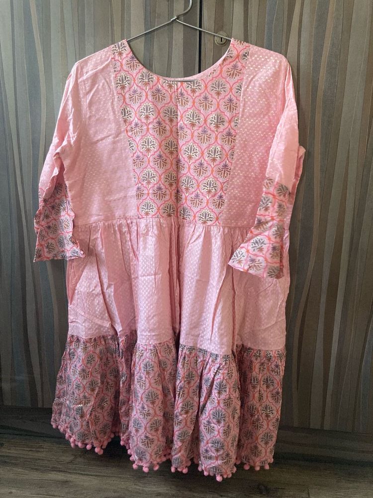 Pink Pom Poms Short Kurti One Piece