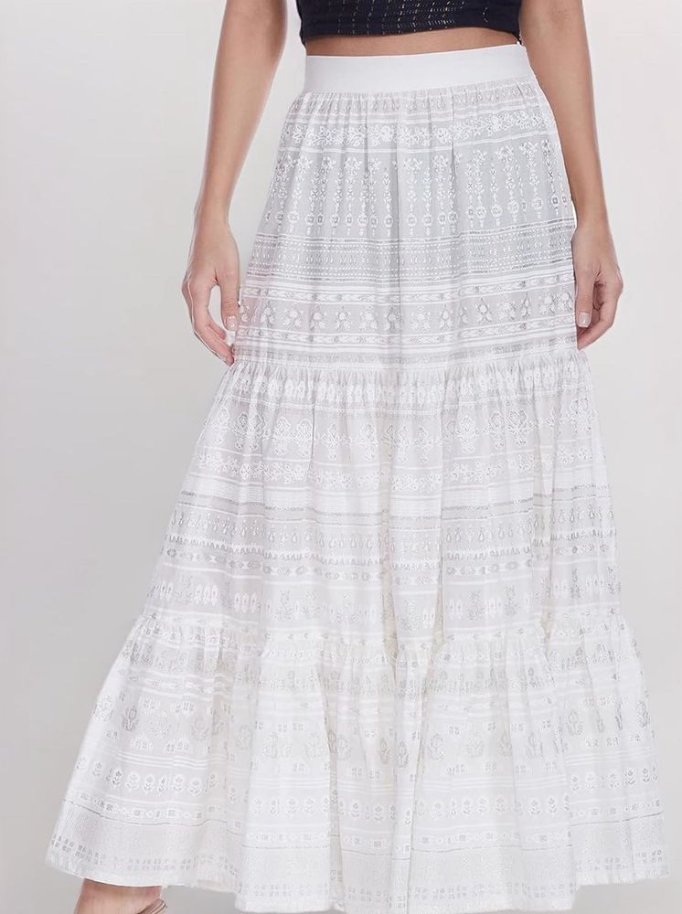 Tiered White Lace Maxi Skirt