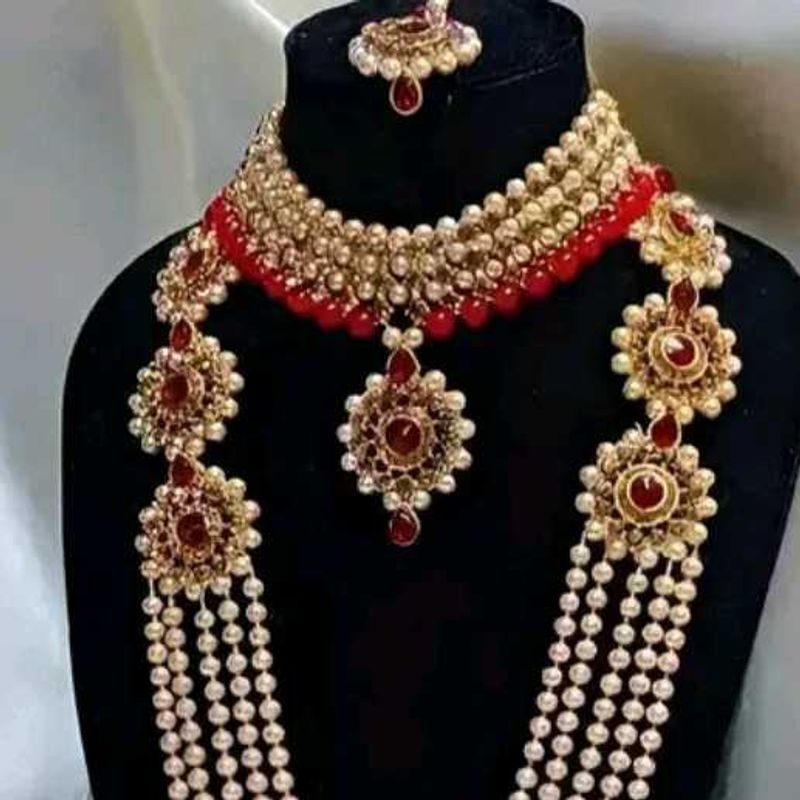Elegant Red &amp; Gold Indian Jewelry Set