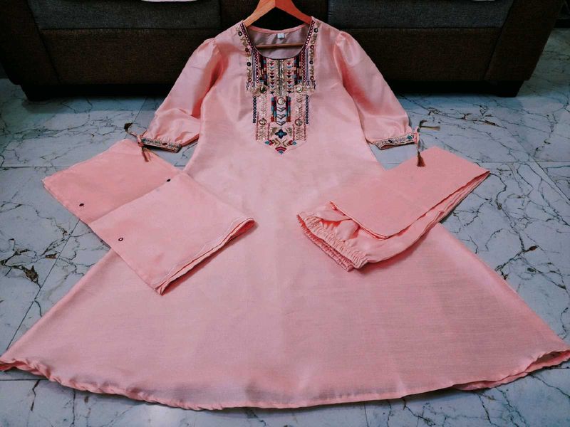 Beautiful Chanderi Kurta Set Pink