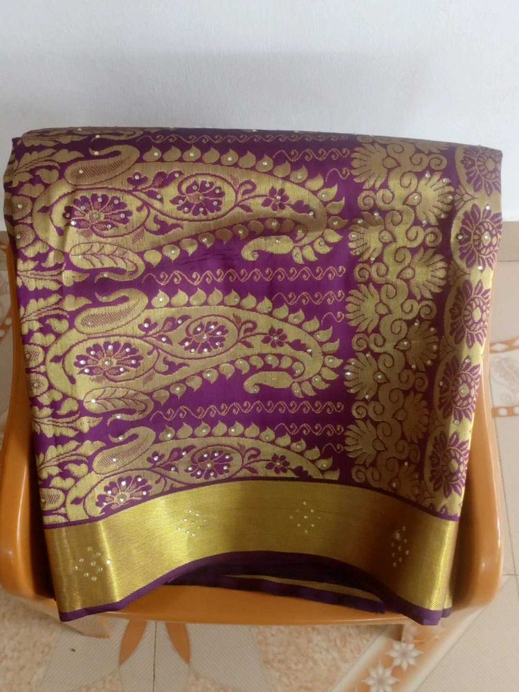 Purple &amp; Gold Embellished Saree