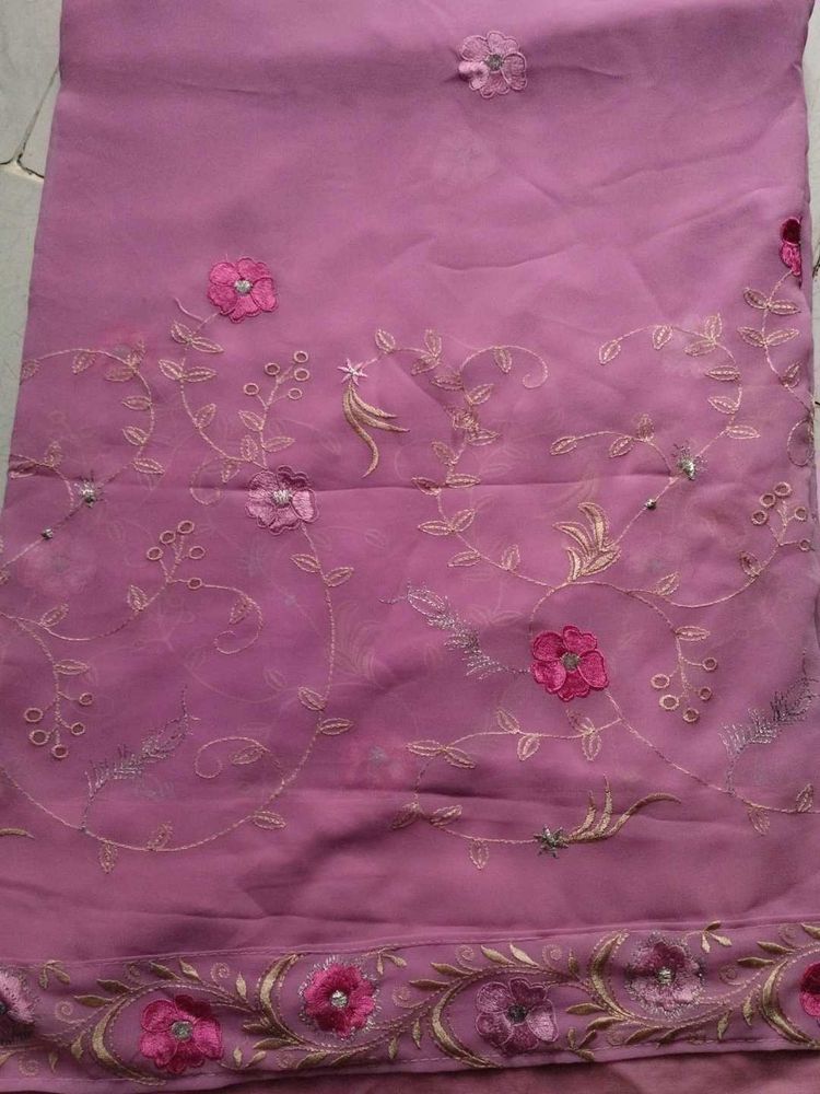 Pink Floral Embroidered Saree