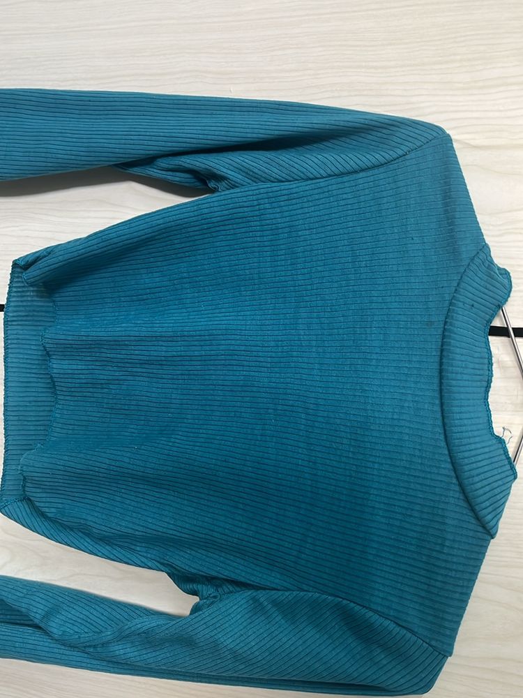 Fitted Sea Green Y2K Casual Top For Girls