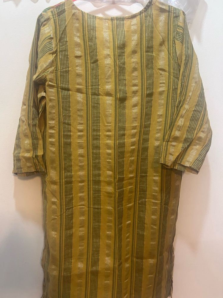 Elegant Mustard-Green Striped Kurta