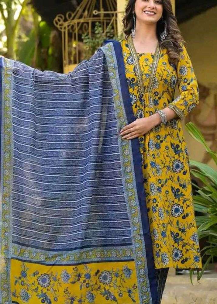 Yellow Floral Print Kurta Set