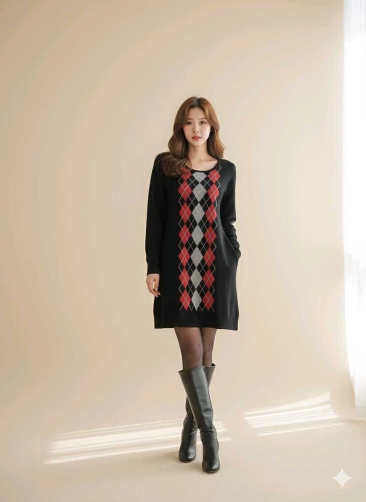 Black Argyle Sweater Dress