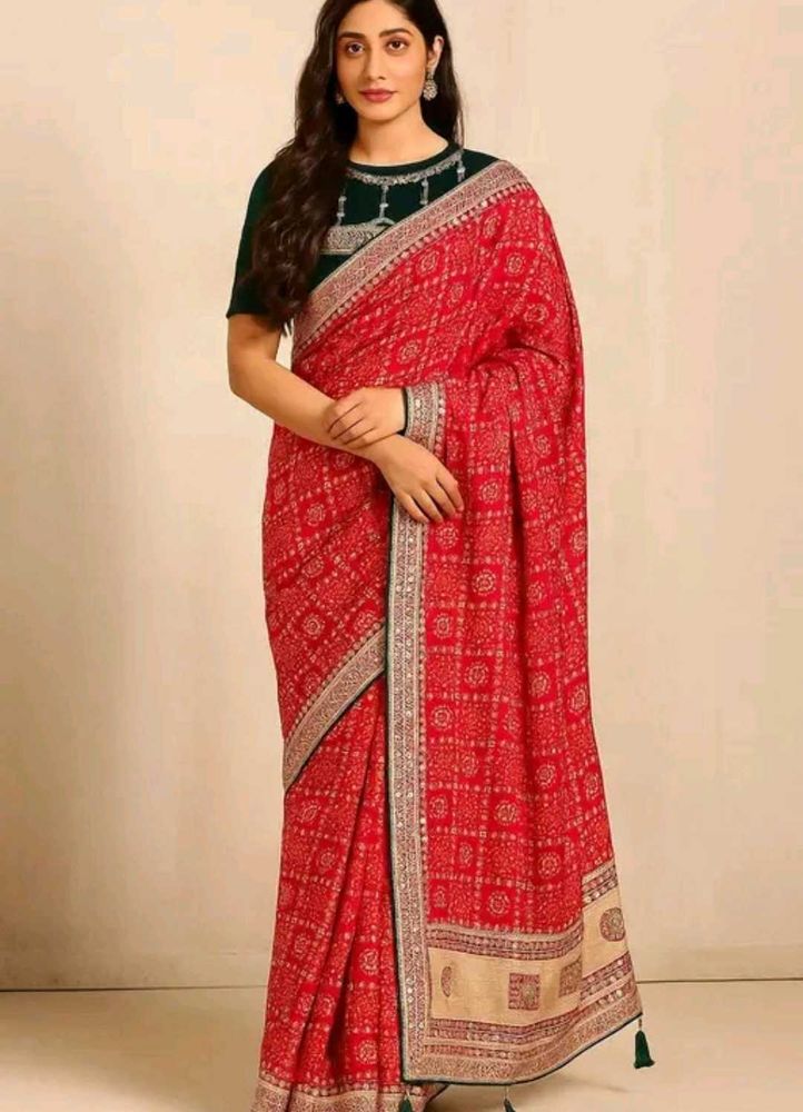 Elegant Red Bandhani Saree