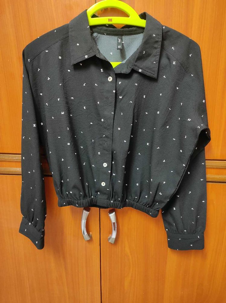 Stylish Black Printed Shirt Style Top