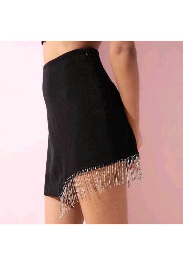 Black Fringe Mini Skirt