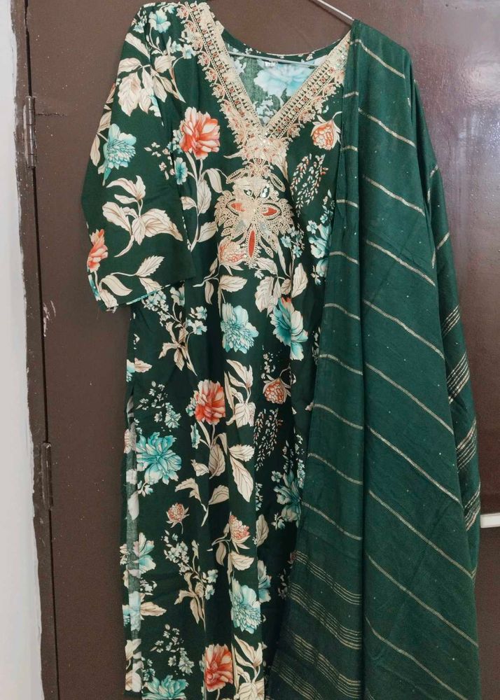 New Unused Cotton Blend Resham Work Suit