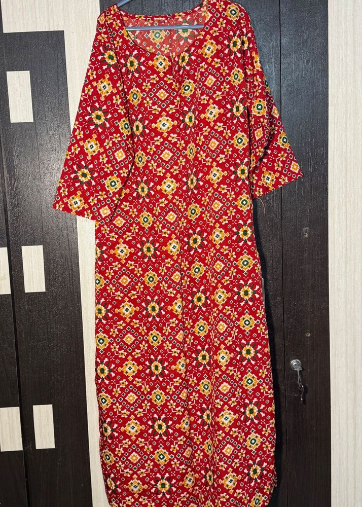 Red Crepe Printed Kurti