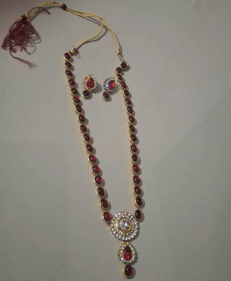Red Long Necklace With Earing