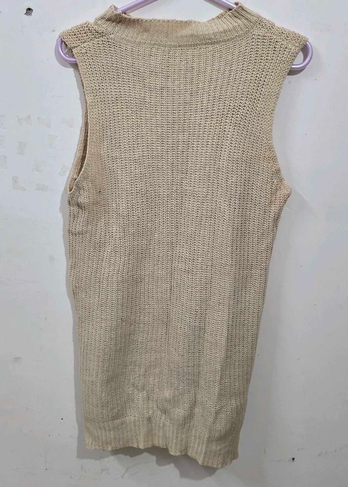 Beige Knit Sleeveless Top