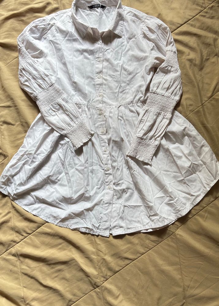 White Shirt Dress With Balloon Sleeves