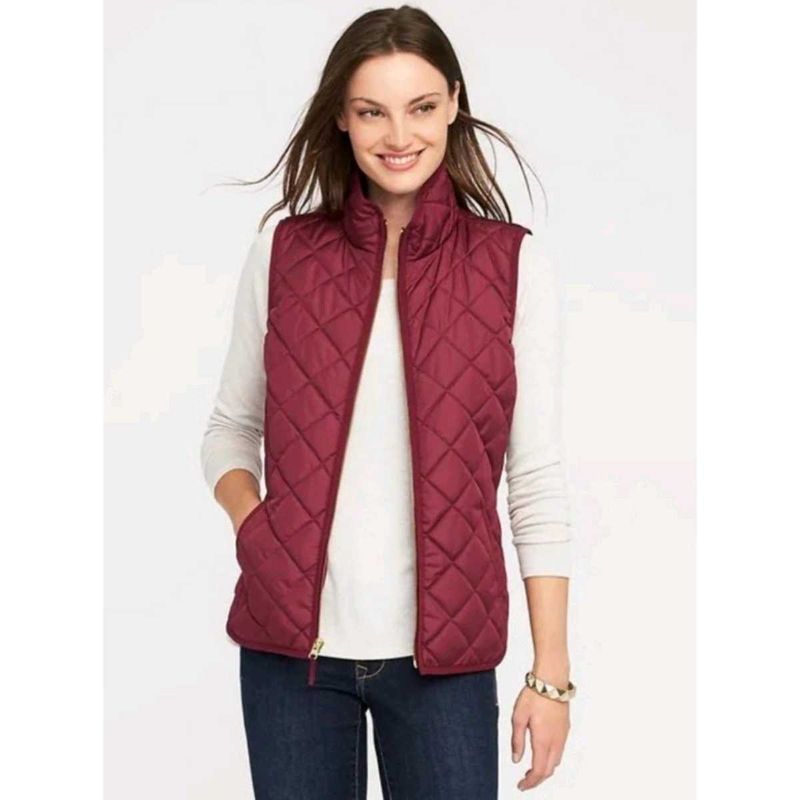 Old Navy Women Red Quilted Sleeveless Jacket