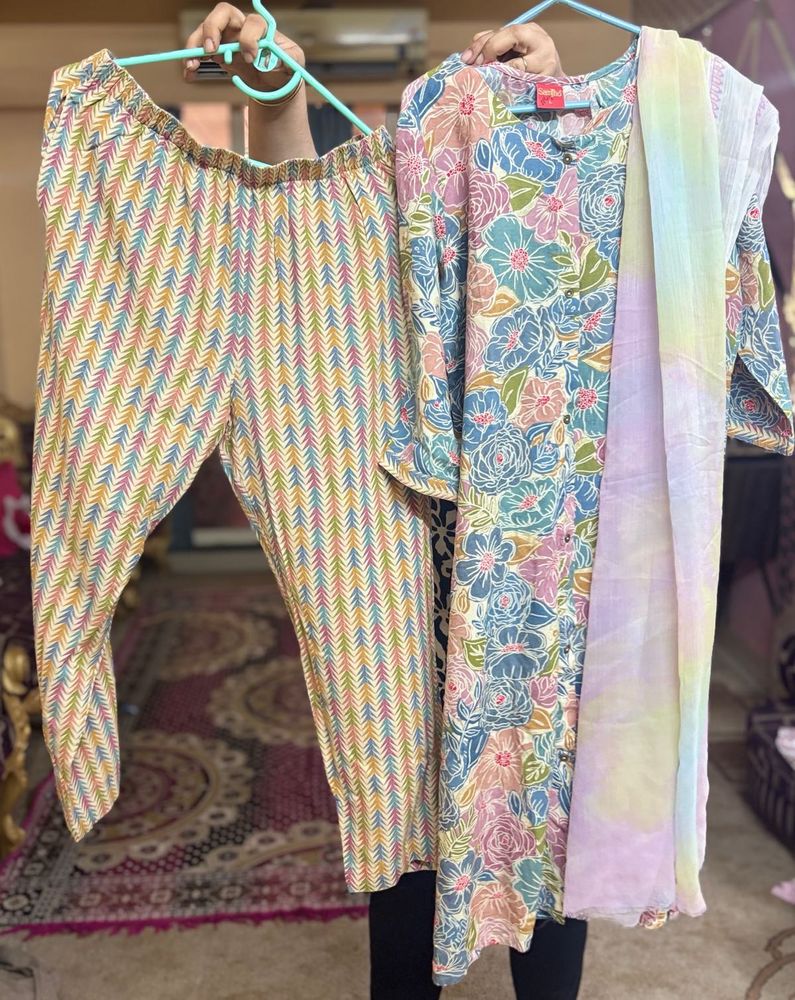 Pure Cotton Pastel Floral Kurta Set