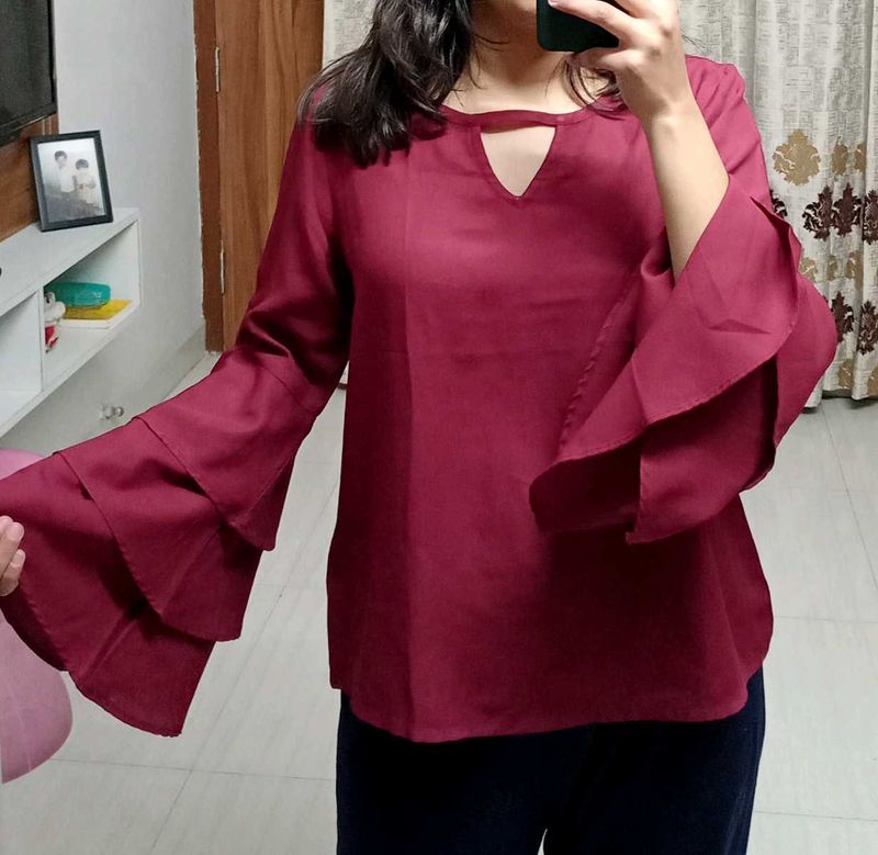 Maroon Flare Sleeve Top for Women