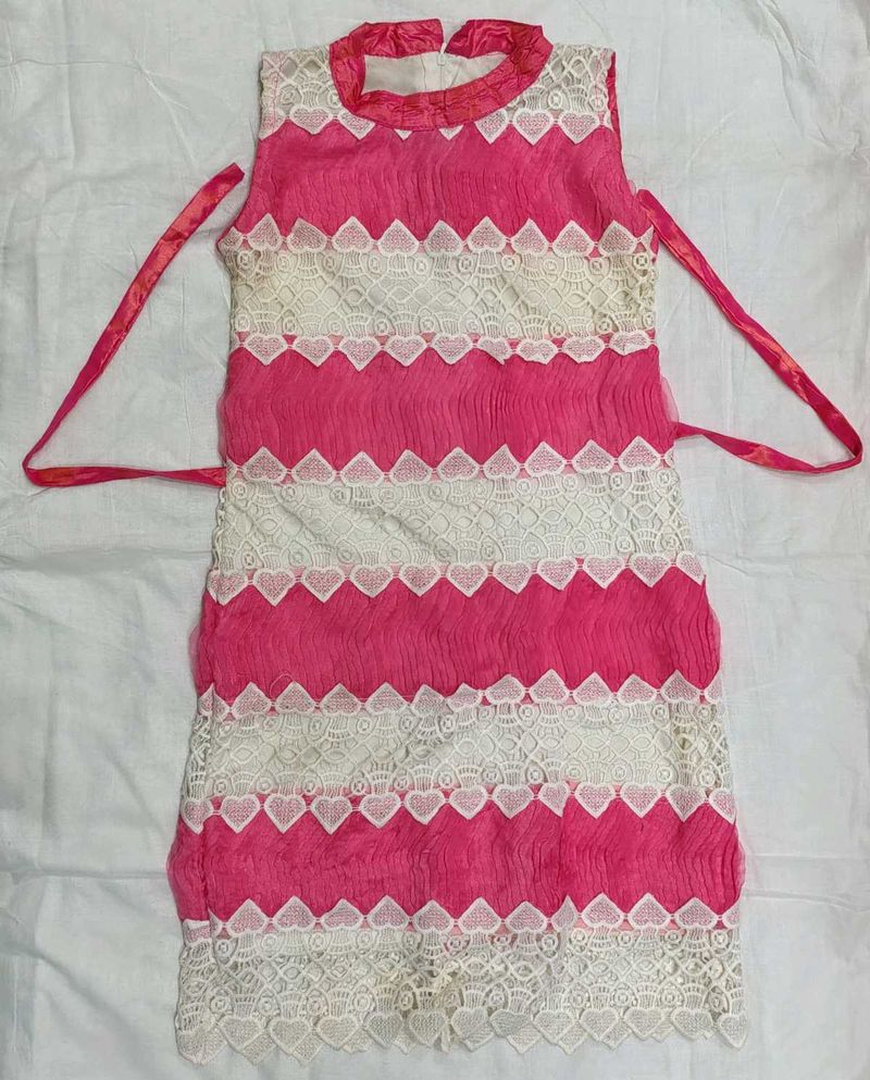 Pink &amp; White Heart Lace Dress