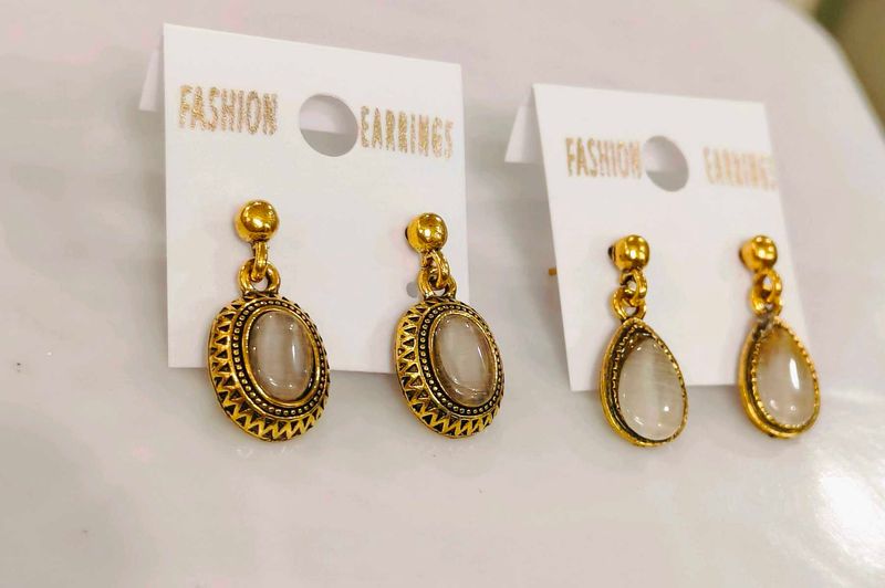 New Fashion Gold Toned Drop Earrings Set Of 2
