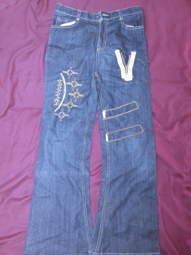 Dark Blue Denim Bell Bottom Jeans