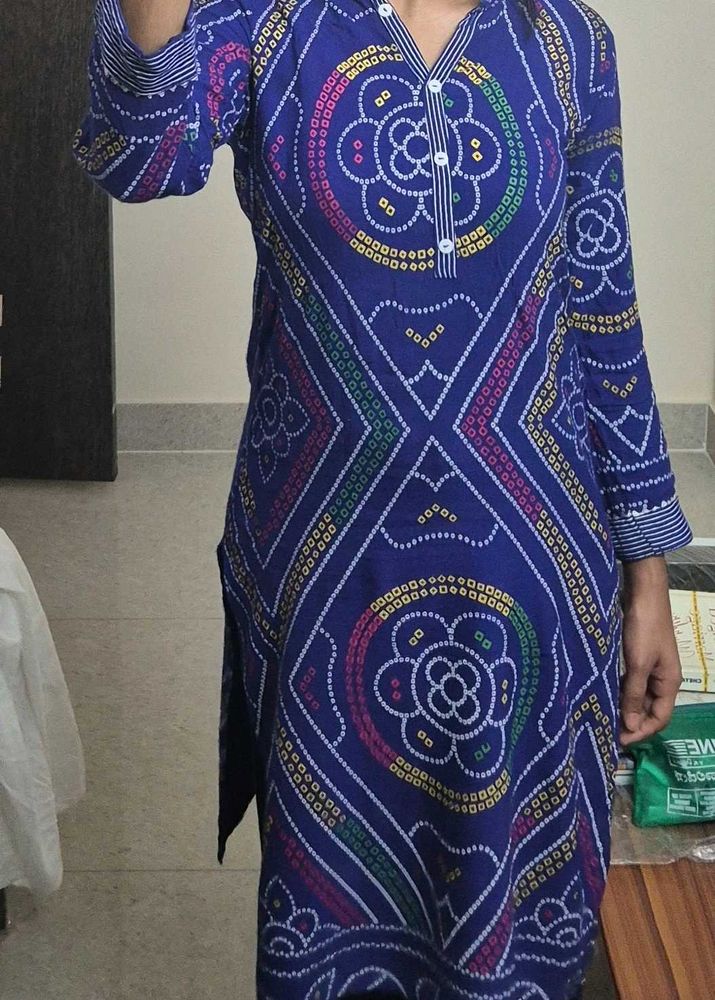 Blue Bandhani Print Kurti