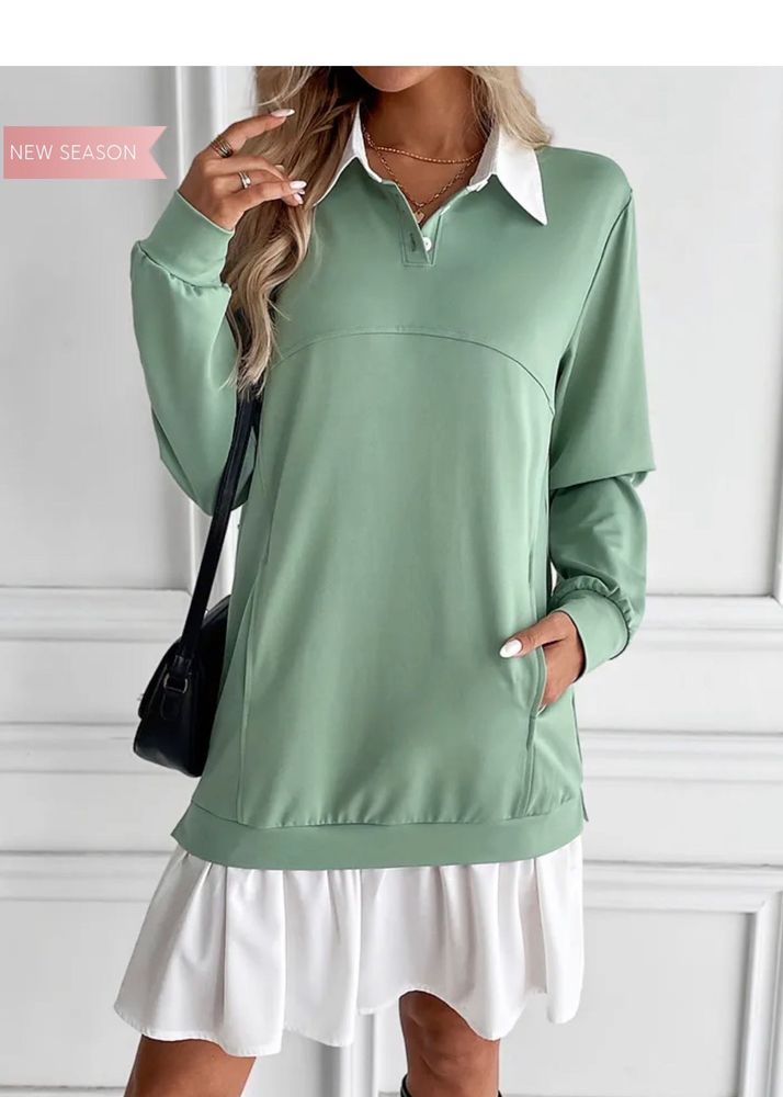 Sage Green Mini Shirt ruffle Dress