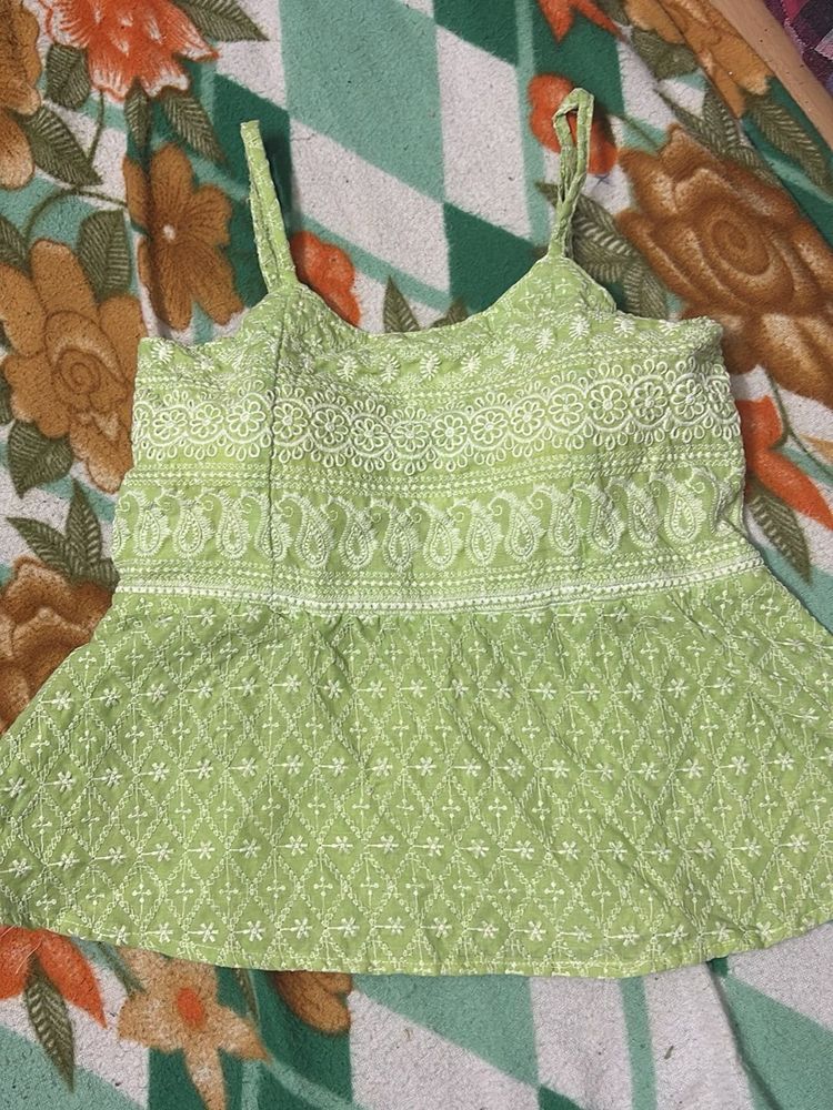 Green Embroidered Tank Top kurti to