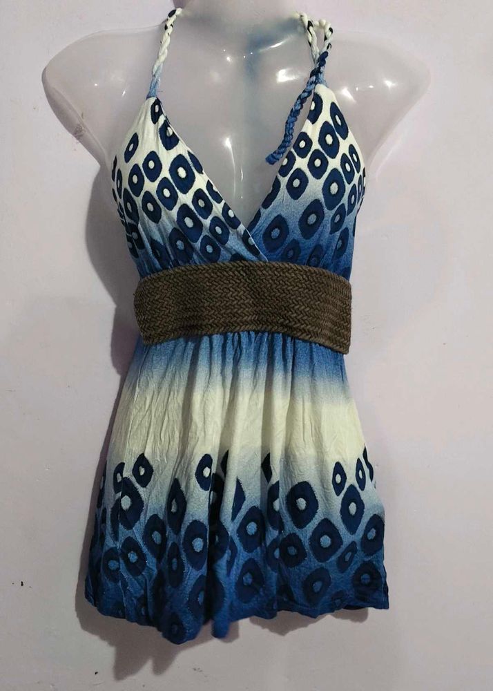 Blue HELTER NECK TOP