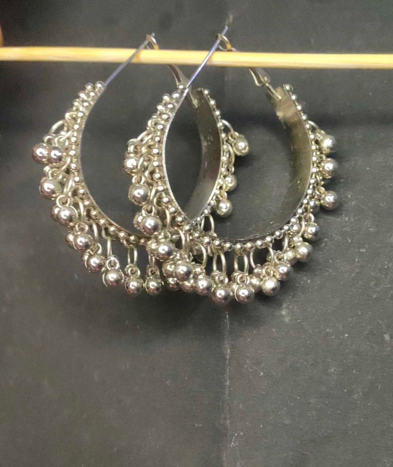 Silver Tone Dangle Hoop Earrings