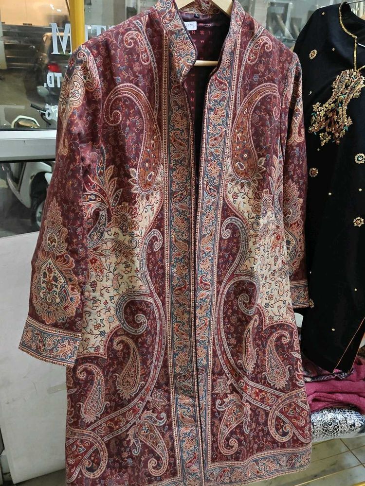 Paisley Print Open Front Coat